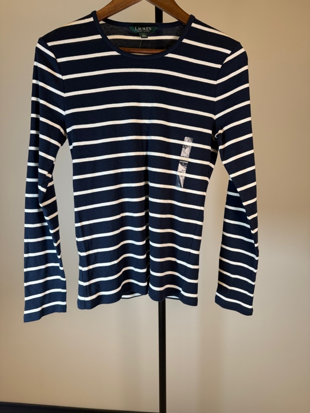 Lauren Ralph Lauren Striped Long Sleeve Crewneck Tee Navy/White Size L